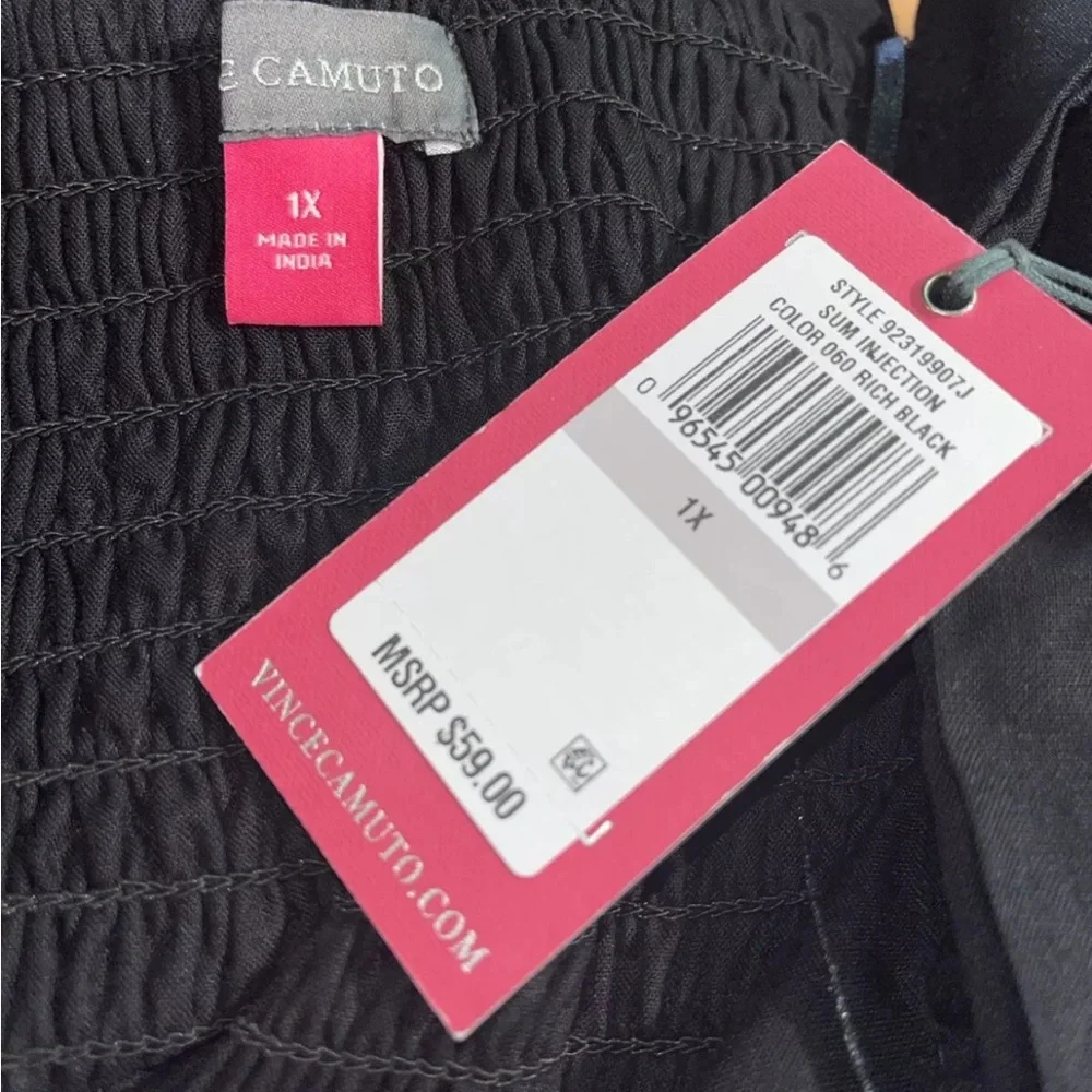 Vince Camuto Smocked Back Challis Tiered Maxi Dress - Black  Plus Size 1X New - Picture 15 of 15